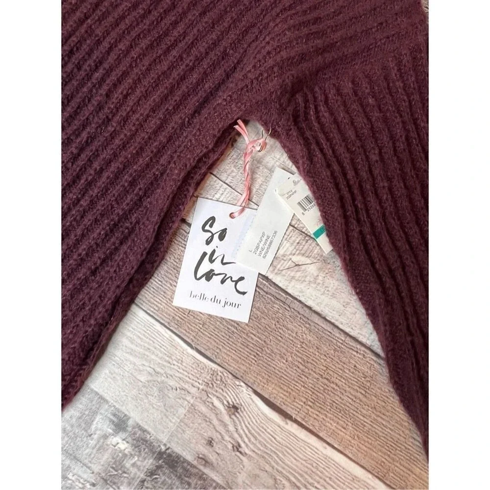Belle du Jour Burgundy Ribbed Soft Cozy Sweater Cross‎ Bar Back LARGE NWT SALE